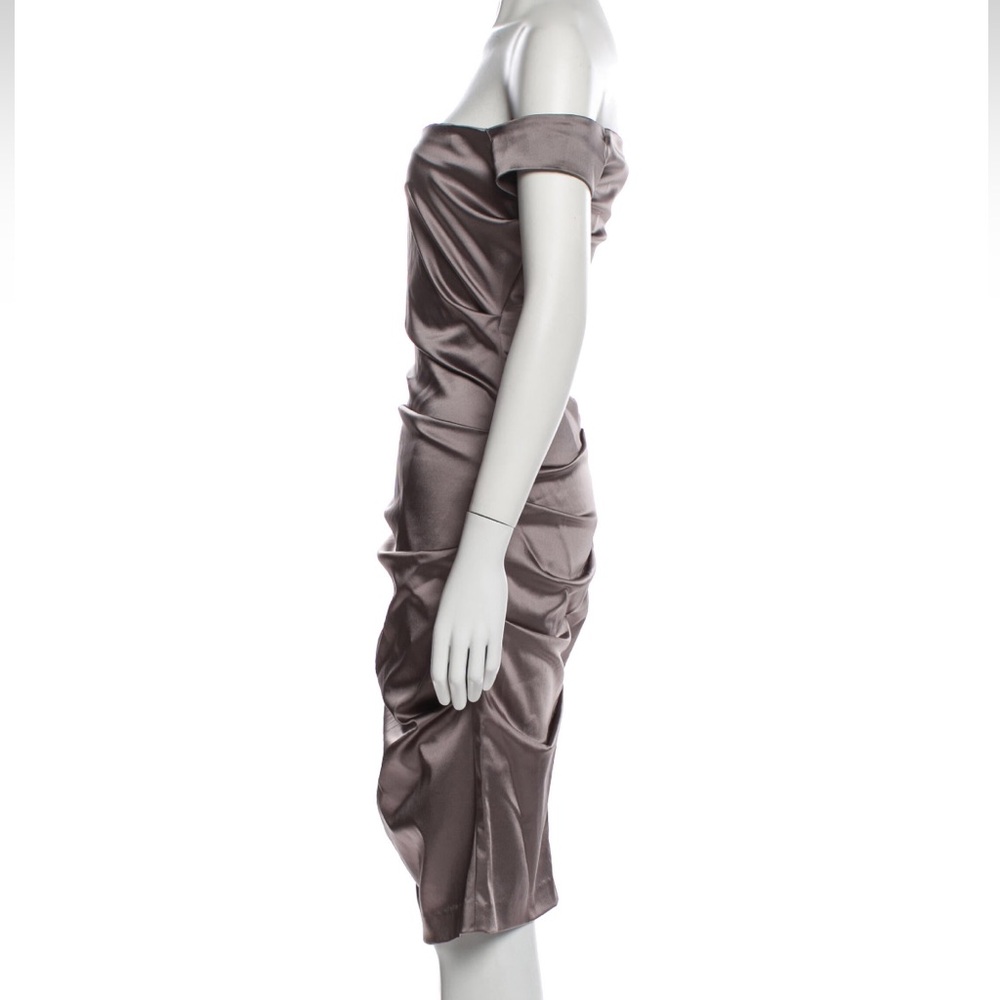 NWT Nicole Miller Knee-Length Body Contouring Ruched Silk and Spandex Dress—BLUE - Picture 3 of 11